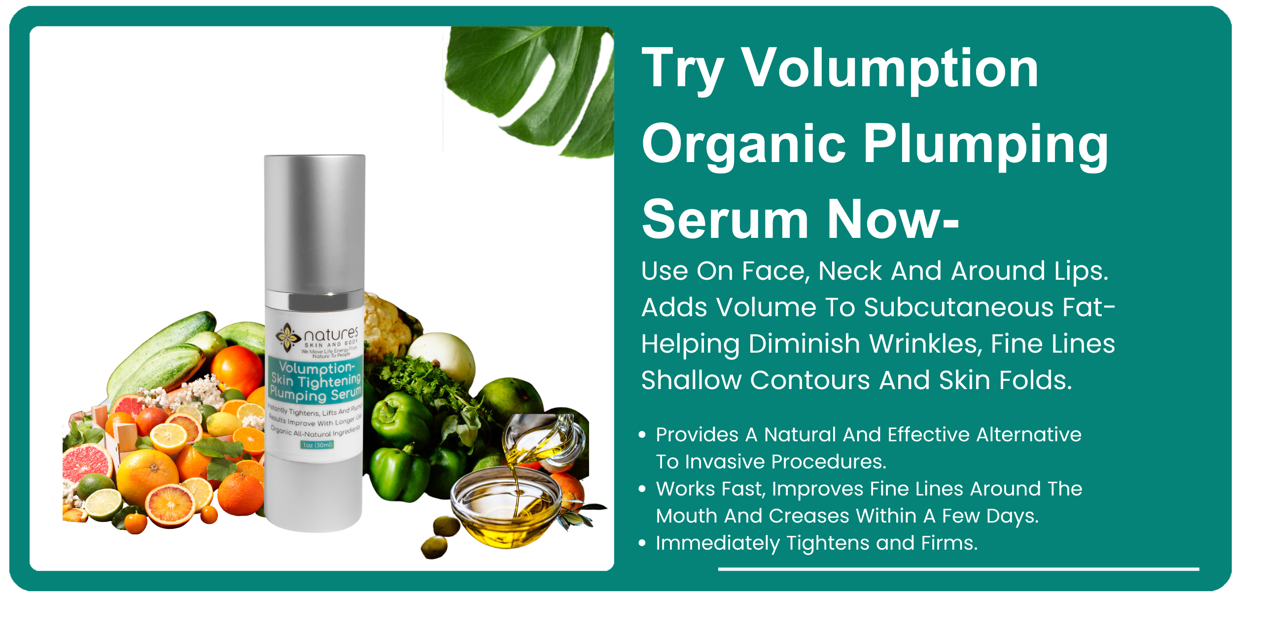Volumption-All Natural Organic Plumping Serum, Use On Face, Neck And Around Lips. Adds Volume To Subcutaneous Fat-Helping Diminish Wrinkles, Fine Lines Shallow Contours And Skin Folds. banner