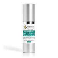 Thumbnail for A silver cylindrical pump bottle of natures Skin and Body Volumpton-Skin Tightening Plumping Serum, featuring a white and teal label, set against a plain white background with a soft shadow.