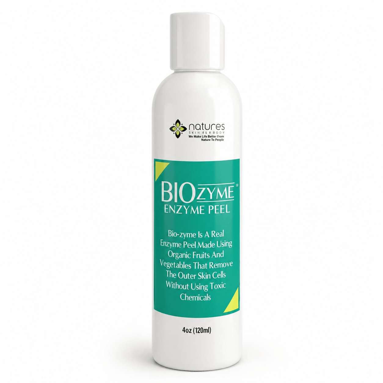 A 4 oz white bottle of Bio-Zyme Enzyme Peel on a clean white background.