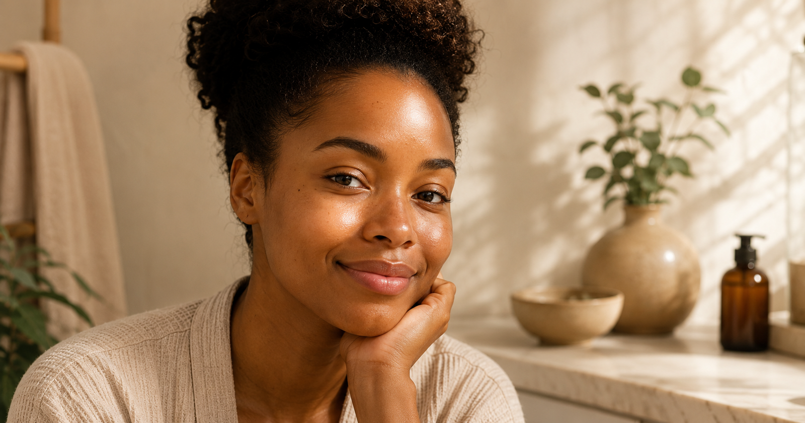 Woman with clear healthy skin after using natural acne treatment