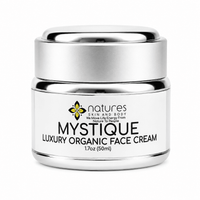 Thumbnail for A silver cosmetic jar of 'natures SKIN AND BODY MYSTIQUE LUXURY ORGANIC FACE CREAM' on a solid white background.