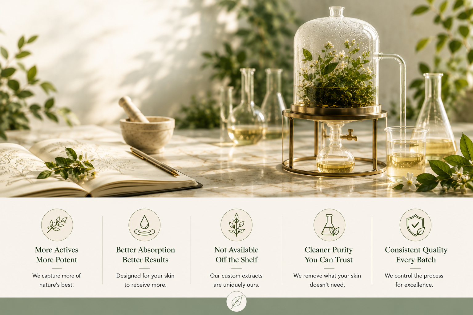 Illustration representing the bio-extraction process transforming botanical ingredients