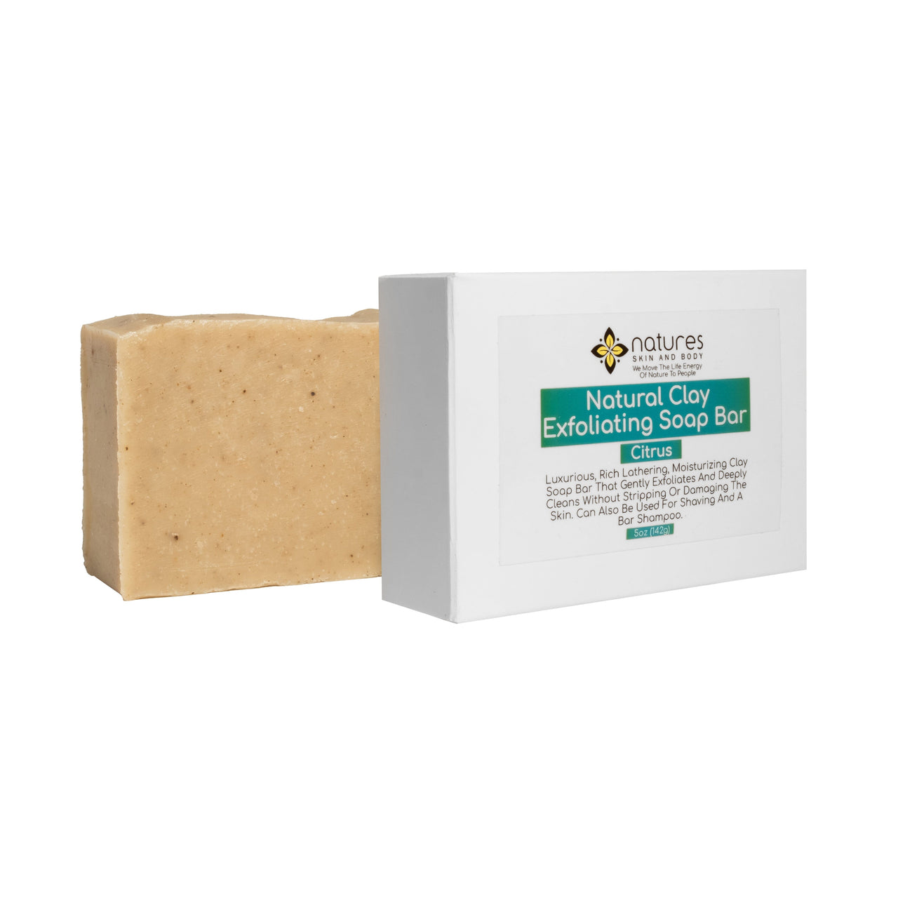 NATURAL CLAY EXFOLIATING SOAP BAR CITRUS-Luxurious organic moisturizing soap with very rich-thick lather. Deeply Cleans without damage.