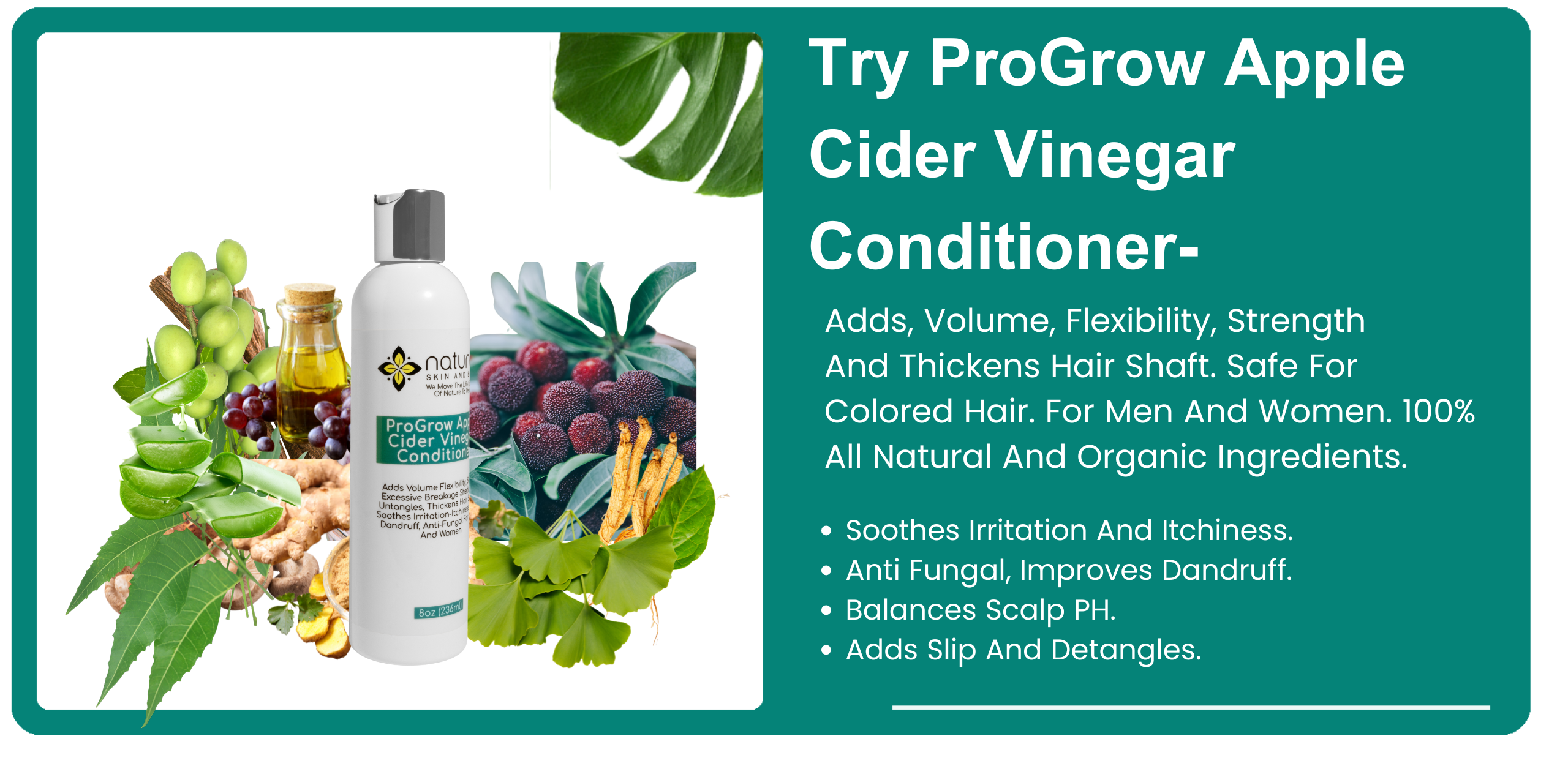 ProGrow - Apple Cider Vinegar Conditioner-Adds Volume, Flexibility, Stops Excessive Breakage-Shedding, Untangles, Thickens Hair Shaft, Soothes Irritation-Itchiness anti-Dandruff, Anti-Fungal For Men And Women banner