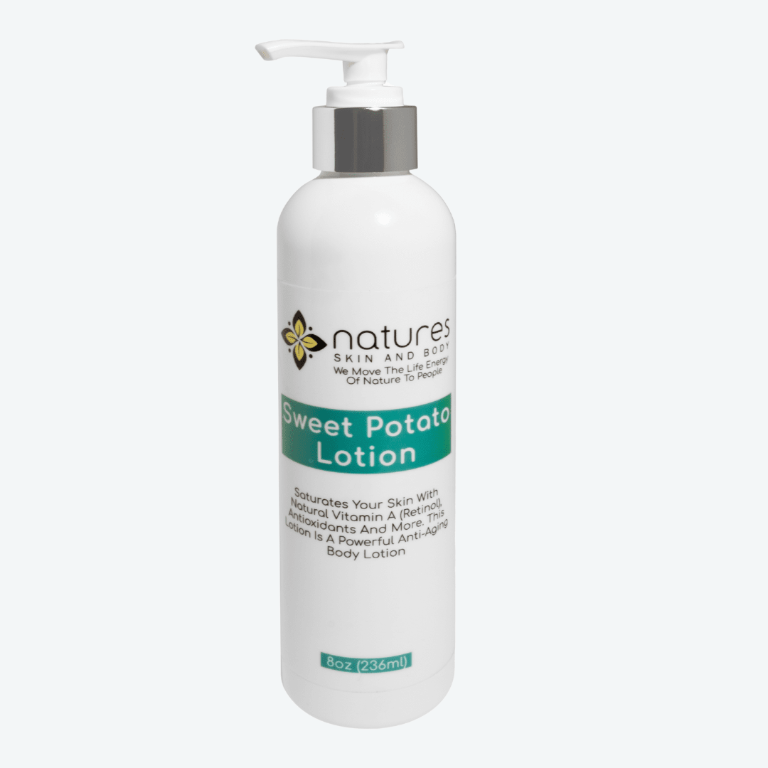 Natures Sweet Potato Lotion- Saturates Your Skin With Natural Vitamin A (Retinol), Antioxidants And More. This Lotion Is A Powerful Anti-Aging Body Lotion.