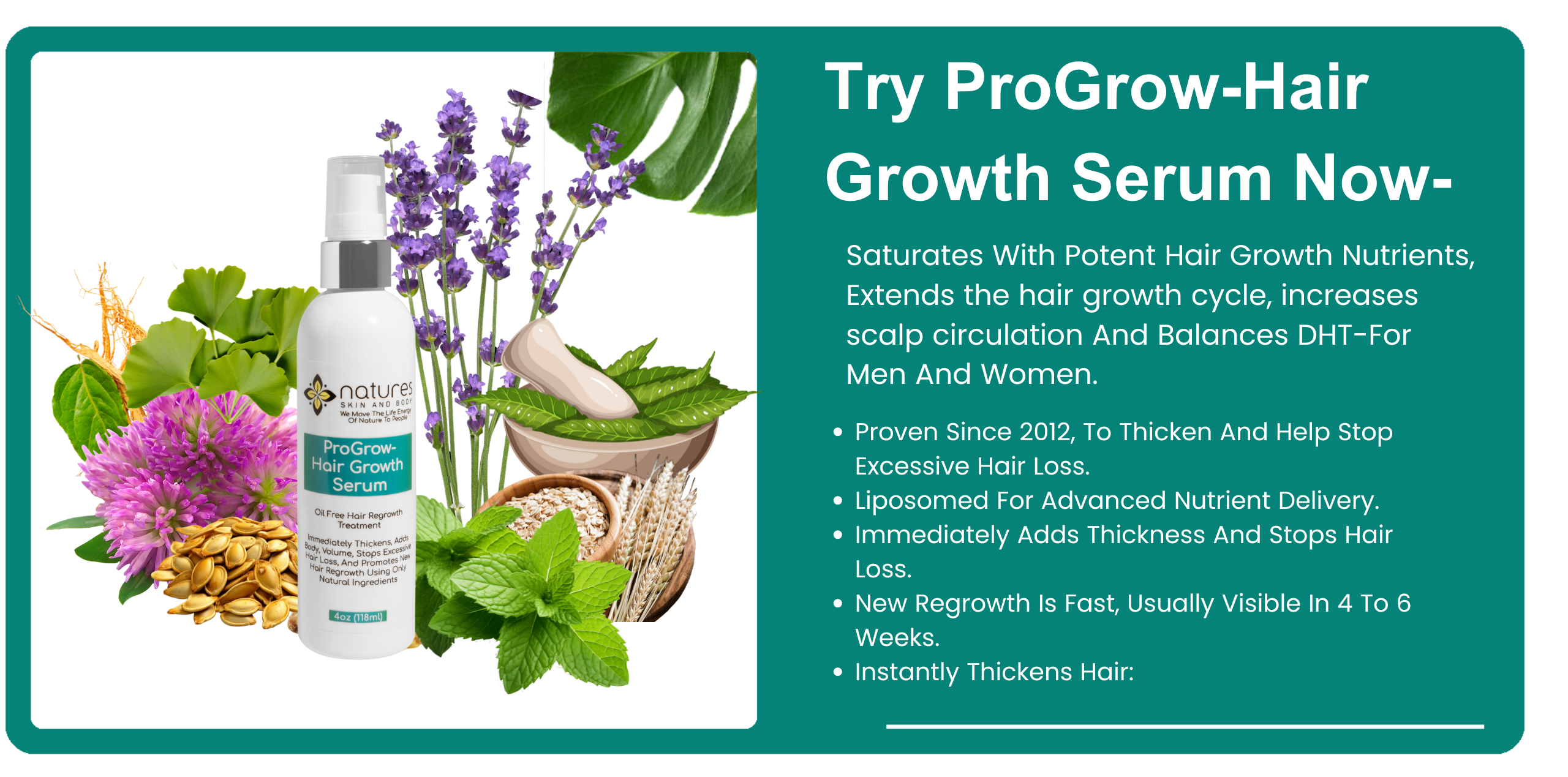 ProGrow-Hair Growth Serum -An Oil Free Hair Regrowth Treatment-Instantly Thickens, Adds  Volume And Stops Excessive Hair Loss While Promoting New Hair Growth Over Time-All-Natural Ingredients banner