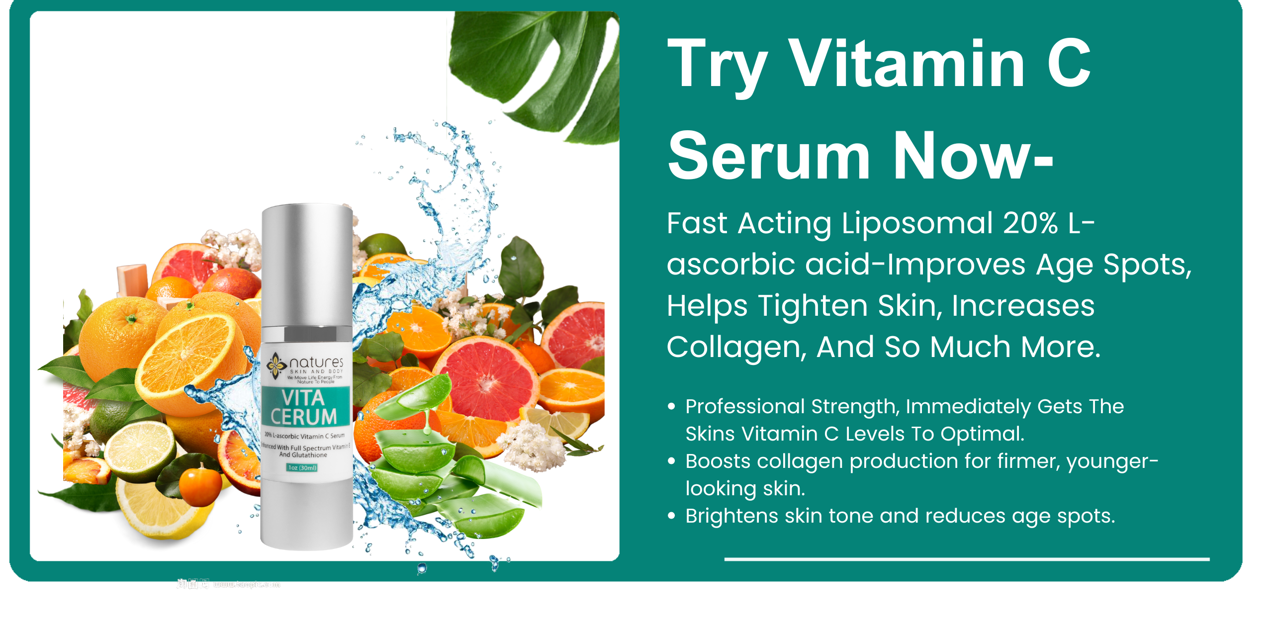 Vitamin C Serum-Fast Acting Liposomal 20% L-ascorbic acid-Improves Age Spots, Helps Firm And Tighten Skin And So Much More. banner