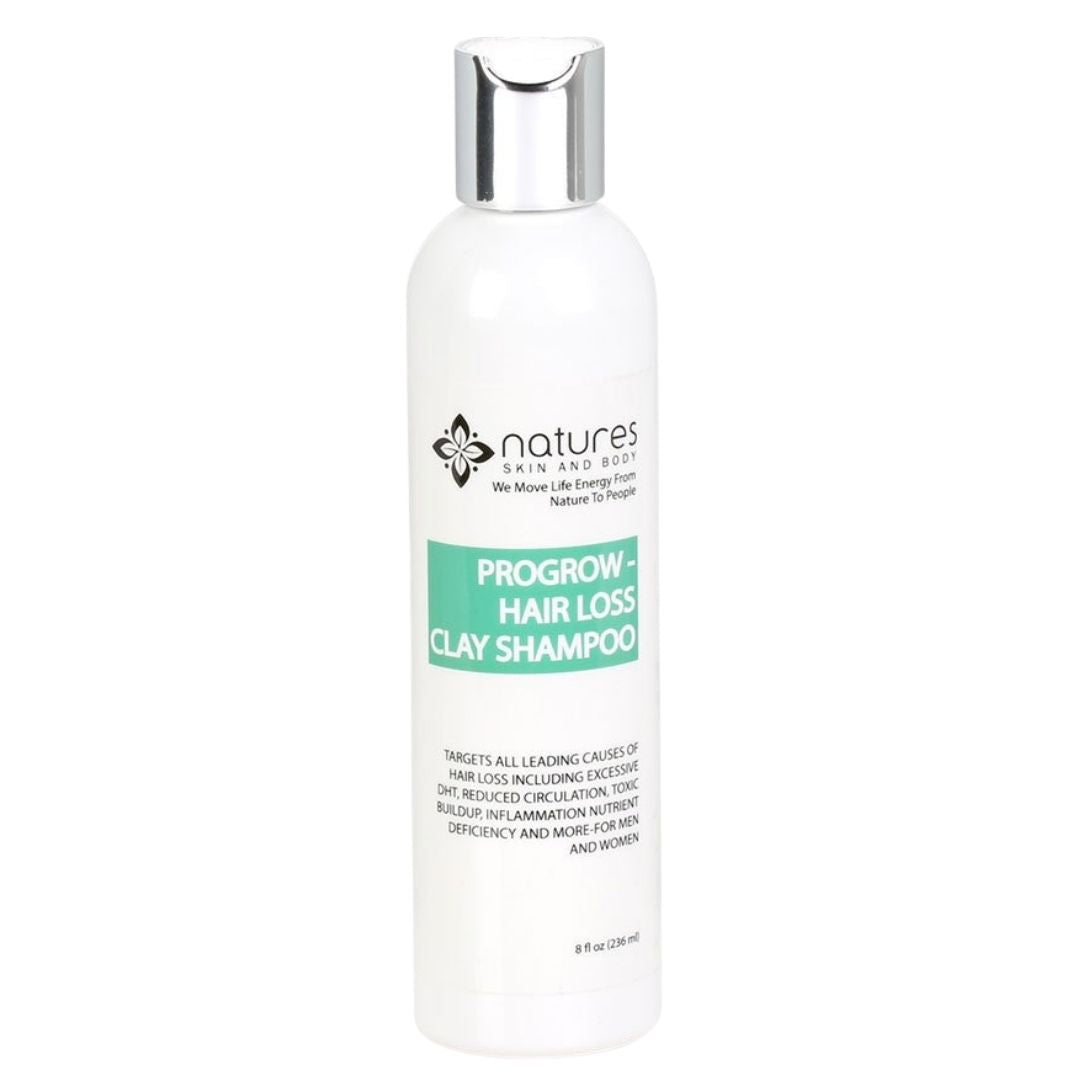 ProGrow Clay Hair Loss Shampoo targets all leading causes of hair loss including excessive DHT, reduced circulation, toxic buildup, inflammation nutrient deficiency and more-for men and women.